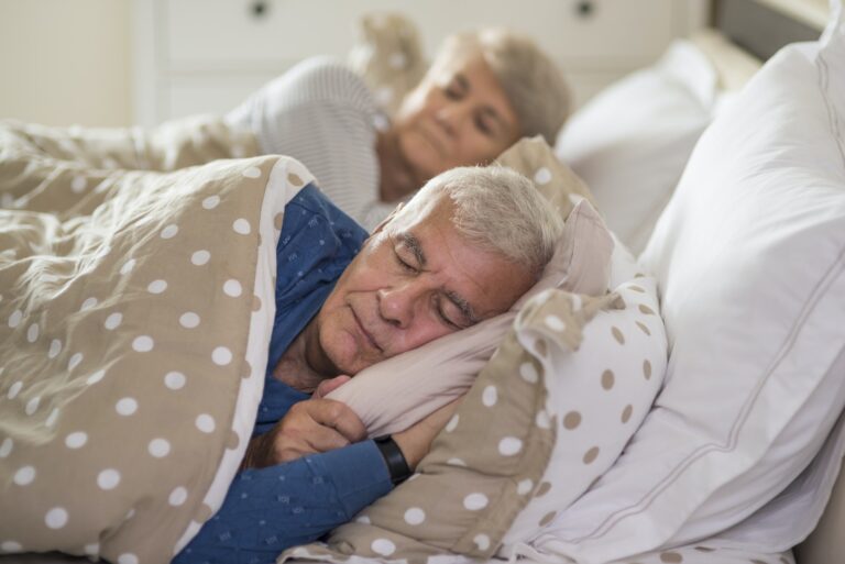 Calm facial expression of sleeping senior marriage