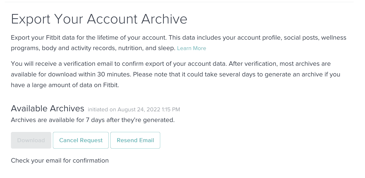 fitbit data takeout for LLIF best life app