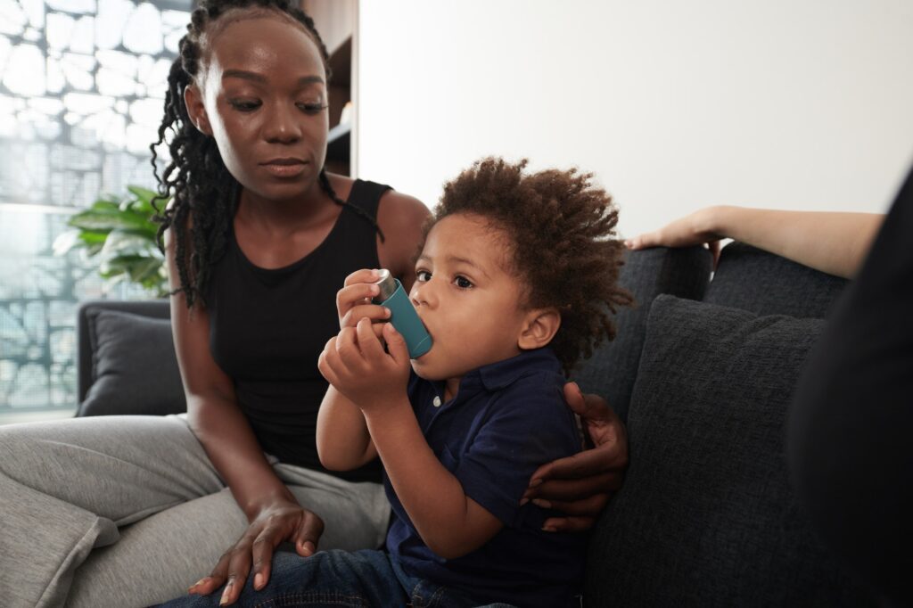 Toddler Boy Using Inhaler