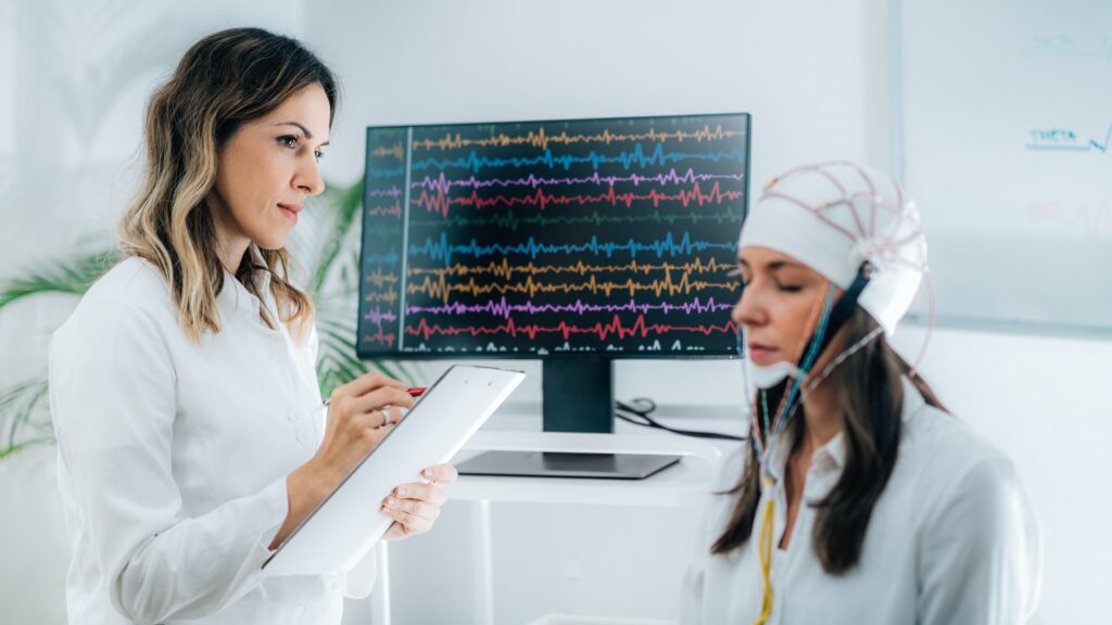 Female Patient in a Neurology Lab doing EEG Scan
