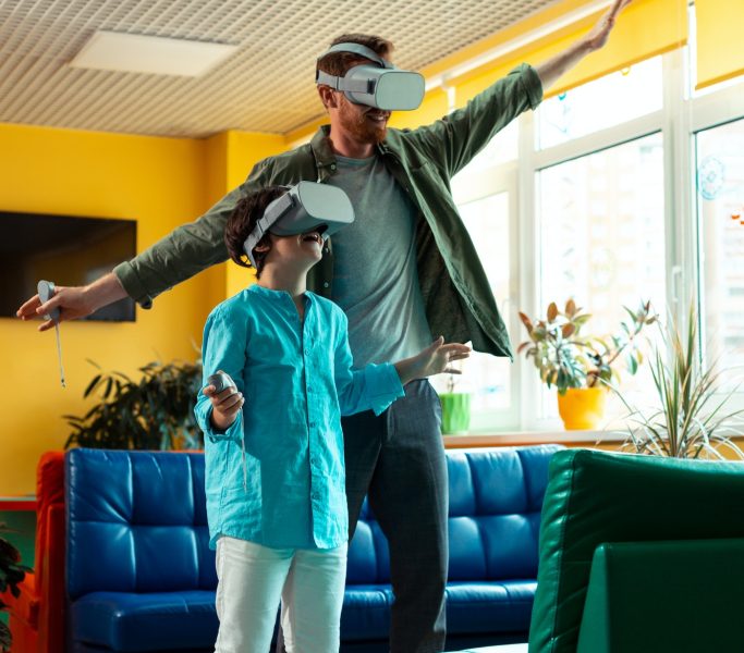 Teacher walking in virtual reality with the pupil